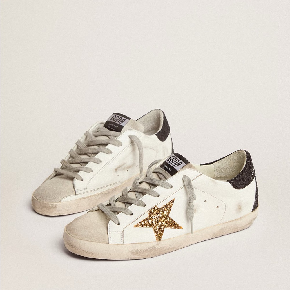 Super-Star sneakers with gold star and glittery black heel tab / size 36